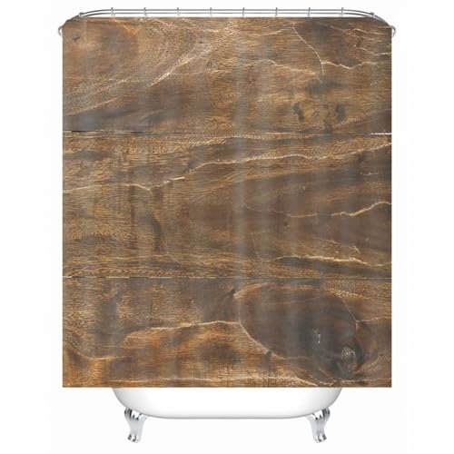 Homxi Ösen für Duschvorhang,180 W x 180 H cm,Badvorhänge Braun Holzbrett Polyester Duschvorhang Haken Duschvorhang