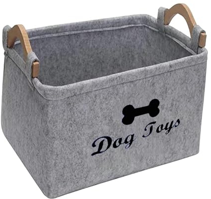 ＡＷＨＡＯ Haustier Spielzeug Organizer Box, Welpen Sachen Korb, Rechteckig, Vielseitig Einsetzbar, Zusammenklappbar, Katzenspielzeug Boxen, Hundebedarf, Lagerpl, Für Zuhause Und Büro, Grauer Knochen