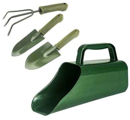Reicyfang Handschaufel für Gartenkelle, Gartengerät, 3 kleine Gartenrechen und eine Bodenschaufel, Kunststoff-Gartenanbauschaufel, ergonomisches Handwerkzeug-Set, Kantenschaufel, Anzuchteimer,