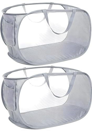 Kiswleon 75L Collapsible Laundry Baskets,2 Packs Folding Laundry Basket,Pop Up Laundry Basket with Handle,Collapsible Washing Basket for Bathroom,Kids Room,Grey