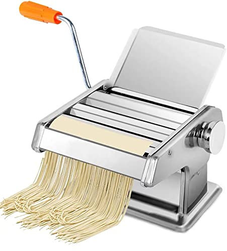 XAoSCd Nudelmaschine Aus Edelstahl, 6 Einstellbare Stärkeeinstellungen, Nudelmaschine, 2–3 Klingenbreite, Teigschneider Mit Handkurbel Für Spaghetti, Lasagne Oder Raviolischalen (Edelstahl, 3 Messer)