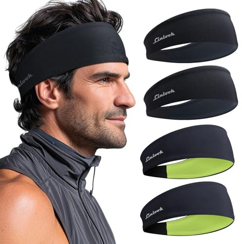 Sport Stirnbänder für Damen und Herren, Antibakterielles Schweißband Stirn, Elastisch rutschfest Haarband für Joggen,Laufen, Fitness, Yoga, Radfahren, Basketball (4 Schwarz)