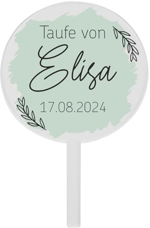 Striefchen® Tortentopper zur Taufe, Kommunion oder Konfirmation mit verschiedenen Motiven und Wunschdaten personalisiert (Rund 14 cm (Ø), Zweige)