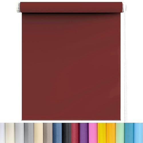 Estores enrollables filtrantes de luz diurna y nocturna, 95 x 240 cm, aislados, protección UV, seguro para niños, fácil ajuste para ventanas y puertas, color vino tinto