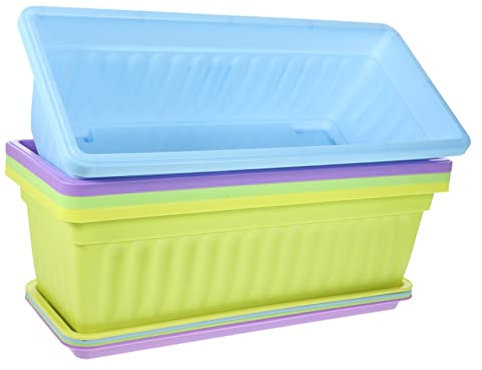 BCOATH 4ensembles Pots De Fleurs Rectangulaires avec Plateau Balcon Fenêtre Et Jardin Bleu Vert Et Jaune Parfait pour Plantes Légumes Et
