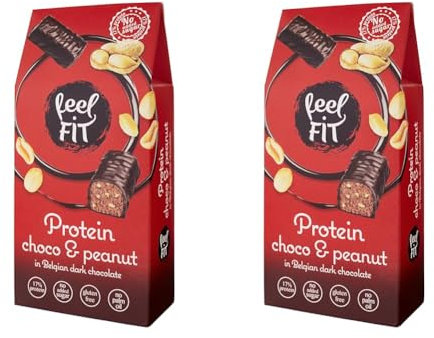Feel FIT Protein Choco & Peanut, Protein Pralinen in Dunkler Belgischer Schokolade ohne Zucker, Zuckerfreie Süßigkeiten, Glutenfreie Schoko-Snacks, 17% Eiweiß, 1 Packung (83 g) (Packung mit 2)