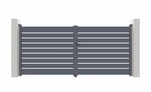 Casanoov Portail battant 4m VOGEL H.180cm + 2 poteaux H.190cm aluminium gris