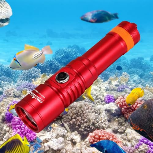 ORCATORCH Lampada Subacquea D710, 3000 Lumen, Torcia Subacquea con Raggio Stretto di 6 Gradi, IP68, Impermeabile, con Indicatore di Stato (Rosso)
