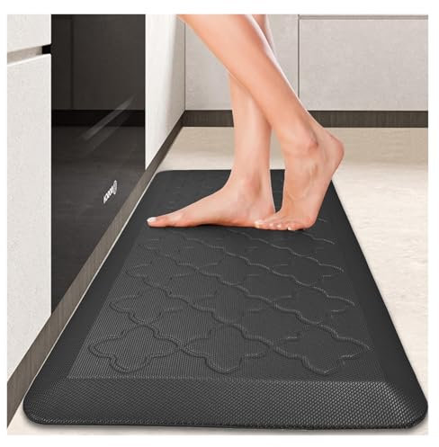 Anti-Ermüdungs-Bodenmatte, dick gepolsterte Küchenmatte, ergonomische, bequeme, rutschfeste Stehmatte, wasserdichter Teppich for Zuhause, Büro, Spüle, Waschküche (schwarz, 17,3 x 29,5 Zoll – 0,47 Zoll