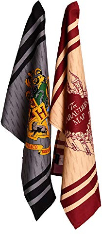 Elbenwald Geschirrtücher-Set - 2er-Pack - saugfähige Tücher 44 x 65 cm - Geschenkidee Filme & Serien - Handtücher aus Baumwolle (Harry Potter - Hogwarts und Karte des Rumtreibers)