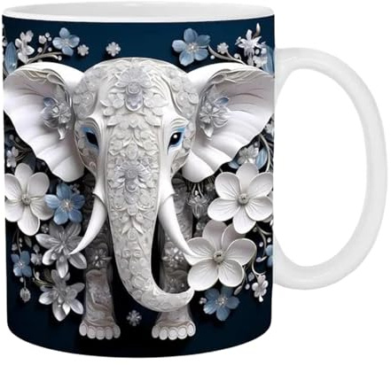 Tasse à thé en céramique - Design de tasse à café avec motif d'éléphant, design de tasse à thé avec art d'éléphant | Tasse en céramique pour café et thé avec poignée, tasse à collectionner sur le