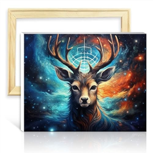 LiHEQING Ölgemälde, Malen nach Zahlen-Set, Sternenhimmel, Hirsch, Leinwand, Ölgemälde-Set, Kinderbilder für die Wanddekoration zu Hause, ohne Rahmen (30 x 40 cm)