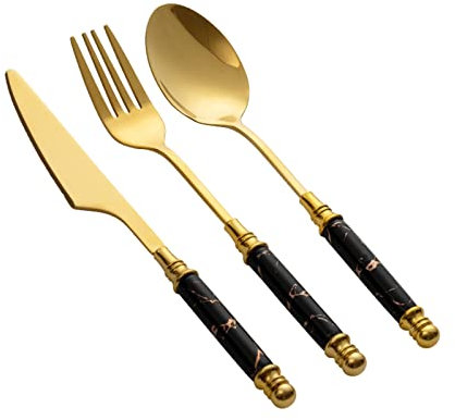 NSTVVEE Set di Posate in Argento da 3 Pezzi, Set di Posate in Acciaio Inossidabile di Alta qualità con Manico in Ceramica, Utensili da tavola Che includono coltelli/forchette/cucchiai Idea