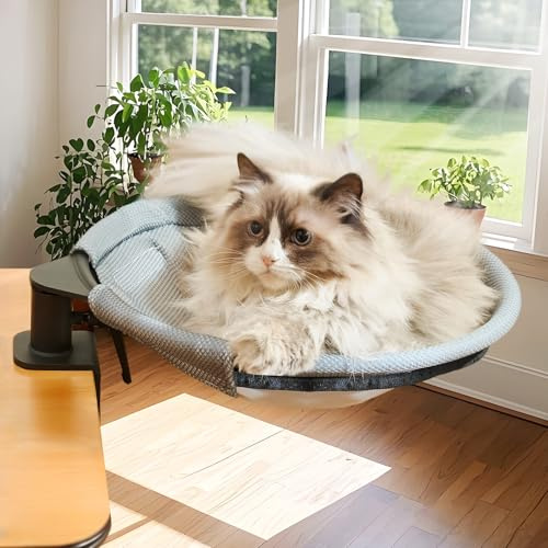 CATISM Lit de Bureau pour Chat Rotation de 360° Lit pour Chat avec 2 Tapis remplaçables Hiver/été Hamac pour Votre Bureau 36 * 38cm Jusqu'à 20kg