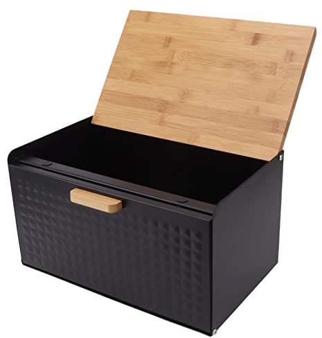 Panera de madera de estilo vintage, contenedor grande de almacenamiento de pan para encimera de cocina (NOENNULLxpn9y6mo0q-12)