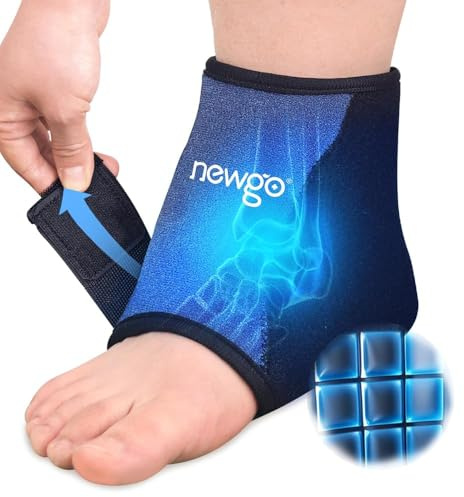 NEWGO Knöchel-Kühlbandage, Kühlmanschette Fuß mit flexibler Gel- integrierte Eiswürfelform & Langzeitkühlung - Lindert verstauchte Knöchel, Plantarfasziitis & Fußschmerzen