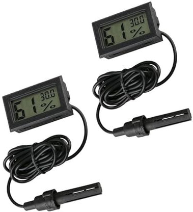 Telidif Reptile Tank Accessories, 2 Pack Digital Thermometer and Hygrometer, LCD Display Probe for Reptile Incubator, Terrariums, Pet Tanks, Temperature and Humidity Monitoring