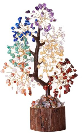 FOGARI Chakra pietre cristallo albero di cristalli, sette chakra naturale guarigione reiki cristallo bonsai fortuna denaro albero per la felicità, cristallo di pietra preziosa decorazione albero