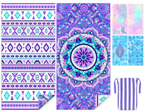COYBTO Telo Mare Microfibra, 180x90CM Teli Mare Grandi Bifacciali, Telo Spiaggia Antisabbia, Telo Mare Asciugatura Rapida, Mandala Asciugamano Mare Donna per Spiaggia, Piscina, Campeggio, Viaggi