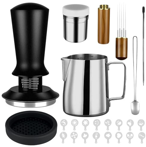 23Pcs Espresso Accessories, 51mm Coffee Espresso Tamper Kit, Espresso Machine Accessories Set, with Espress Stirrer | 350ml Milk Pitcher | Coffee Powder Dispenser | Latte Art Kit for Espresso Machine