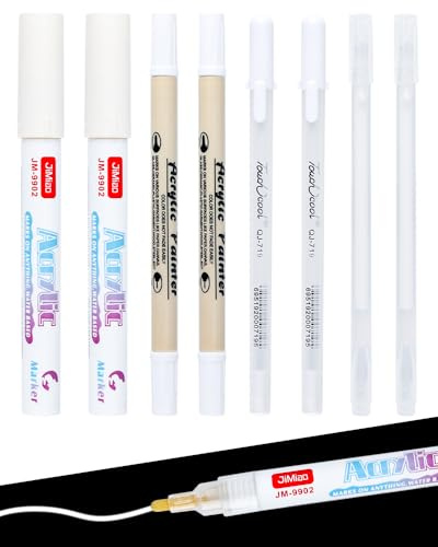 8 Acrylstifte weiß, Wasserfest und Schnell Trocknender Permanent Marker, Zeichenset, Marker Stifte Set, 5 Fadenbreite 0,6-3 mm, für Steine, Felsmalerei, Keramik, Glas, Holz, Reifen, Stoff, Metall, DYI