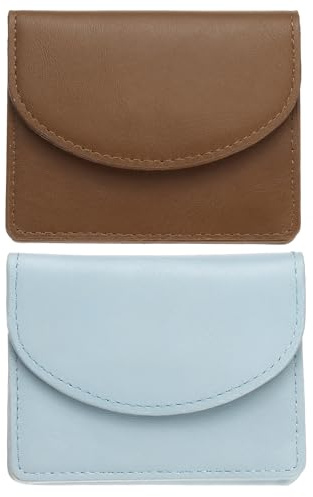 sourcing map Visitenkartenetui aus Leder, professionell, schlank, Visitenkartenhalter, Brieftasche mit 3 Kartenfächern für Damen und Herren, Braun / Blau, 2 Stück