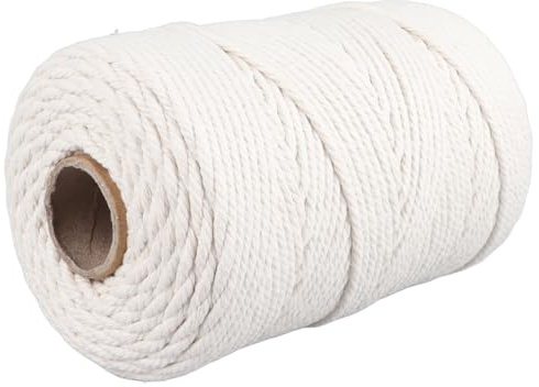 Makramee-Schnur, 4 mm x 21,9 Yards, Makramee-Baumwollkordel, weißes Makramee-Seil, 4-strängig gedrehtes Baumwollseil für Wandbehänge, Pflanzenhänger, Basteln und Stricken