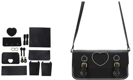 AMENGJ DIY Kunstleder-Handtaschen-Herstellungsset DIY Ledertasche Herstellungsset Geldbörse Nähmaterialien for Damen Schulterhandtasche Handarbeit Stricken Häkeln Taschen Nähen(Black)