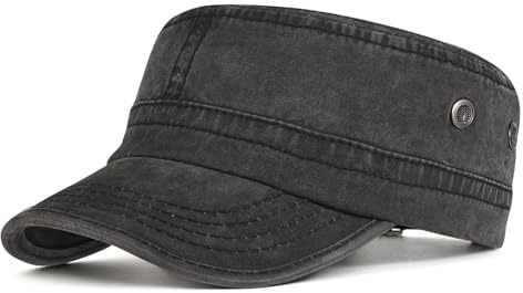 AYPOW Klassisk armékeps 100 % bomull, militärkeps män och kvinnor justerbar sköldpadda keps platt topp kepsar solskydd baseballkeps fältmössa utomhusaktiviteter, svart, En Storlek