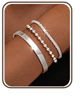 Adramata 3Pcs Armband Damen Silber 925 Stapelbar Armbänder Set Verstellbare Armkette Schlangenkette Armbänder für Frauen Damen Silber Armreif Armband Schmuck mit Geschenkbox