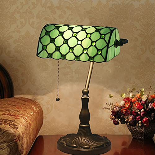 Lampada da banchiere Verde, Lampada Lampada da Tavolo Antica, Lampada da banchiere Vintage Lampada da scrivania in Vetro Verde retrò con Interruttore a Tirante E27 Lampada da Comodino Lampada da