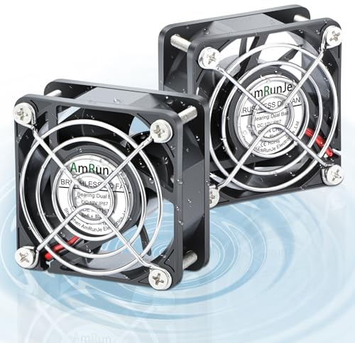 AmRunJe 2 Packs IP67 60mm x 25mm 12v 2pin Small Cooling Fan Dual Ball Bearing Brushless High Speed for RV Refrigerator, Tarrarium, Computer case, Solar Battery Box