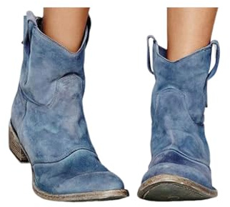 ENEN Santiag Femme Cuir Western, Taille 34-48 Santiag Femme Gros Mollet Bottes Cowboy Talon Haut Bottes Western Country pour Trekking (41,Bleu)