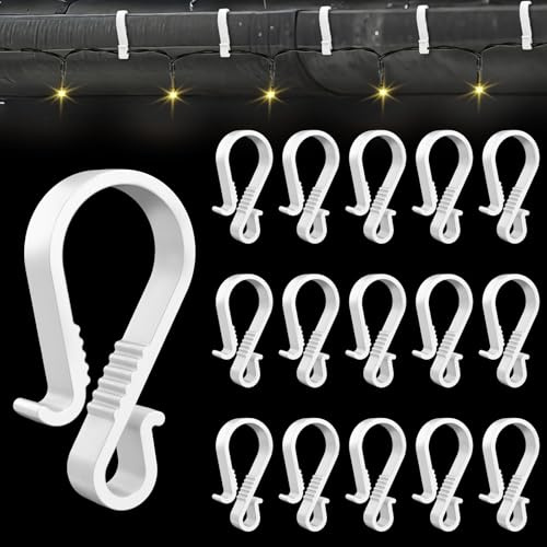 Dalugo Gutter Clips for Christmas Lights, 40 Pcs White Plastic S Gutter Hooks for Hanging Outdoor Lights, Icicle Christmas Light, Christmas Tree Decorations