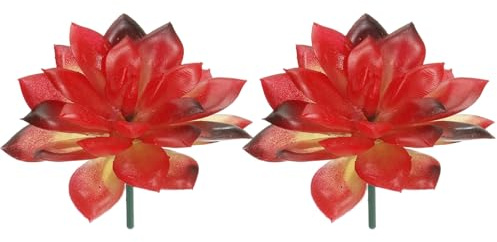 sourcing map 2 Pcs Artificial Succulent Plants, Small Realistic Fake Plants Colorful Faux Artificial Lotus Flowers for Home Office Garden Flower Hotel Decoration, Bright Red
