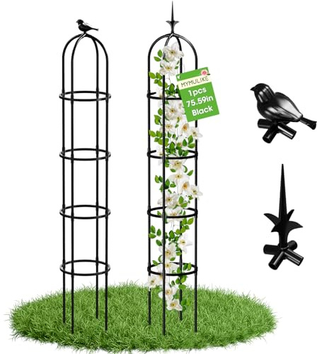 MYMULIKE Enrejado para plantas trepadoras, obeliscos de jardín de 189 cm, metal inoxidable con revestimiento de plástico resistente para plantas trepadoras, enrejado de metal, torre de obelisco