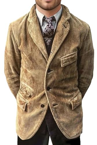 Herr vintage fiskbensmönstrad tweedkavaj med två knappar, sportkappa, peacoat, julkavaj, gul, large