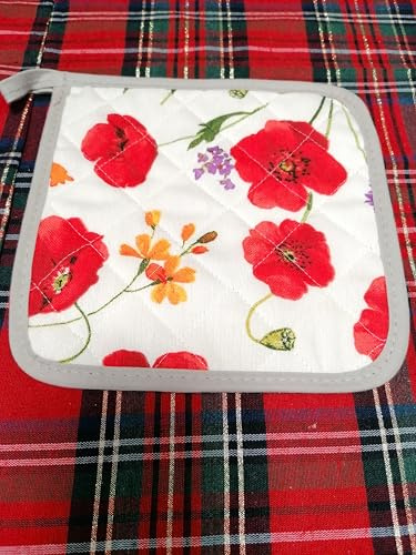 Pago Poco Presine In Cotone Trapuntato a Coppia Disegno PAPAVERO...100% COTONE MADE IN ITALY !! (Coppia Presine)