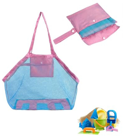 LOZTBUE Bolsa Grande de Malla para Juguetes de Playa, Bolsa Plegable,Almacenamiento para Niños al Aire Libre Natación Piscina Viajes Toallas(azul)