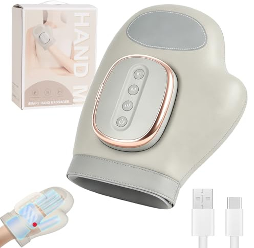 Handmassagegerät mit wärmefunktion - Wireless hand massagegerät, 3 Massagemethoden, 5 Druck und Luftdruckfunktionen, Elektrische hand massager, ideale Geschenke für Damen Herren