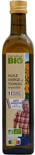 CARREFOUR BIO Huile de Tournesol Bio 50 cL en Bouteille en Verre - Extraite à Froid - Graines Françaises - Engagement Producteurs - Lot de 3