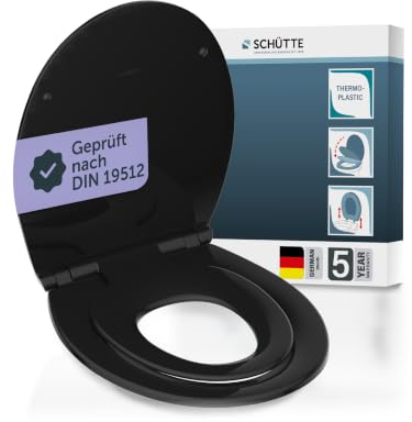 SCHÜTTE WC Sitz mit integriertem Kindersitz, Absenkautomatik – thermoplast, 300kg Belastbar, Montageschablone & 5 Jahre Garantie, Premium Klodeckel & Klobrille mit Kindereinsatz (Abnehmbar), Schwarz