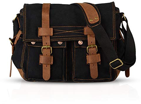 FANDARE Ny retro messengerväska axelväska 35 cm laptopryggsäckar män kvinnor väska kurirväska multifunktionell duk, svart, 14 Zoll, Duk