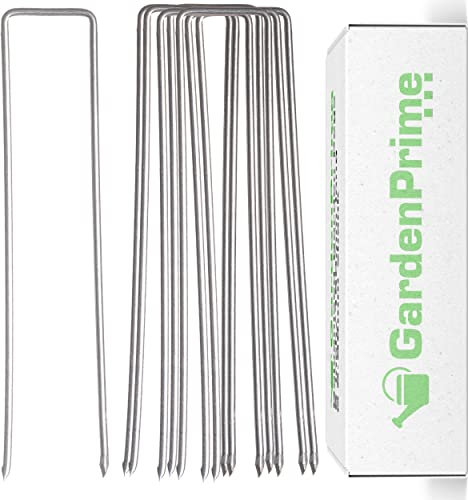 Garden Pegs Staples Stakes U Shaped Nail Securing Lawn Pins 6 inch Galvanised Ground Pegs for Weed Control Artifical Grass Membrane Fabric Matting Netting by GardenPrime (50 pack, 6/150mm length)