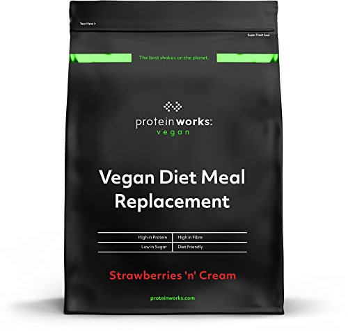 Protein Works - Vegan Diet Meal Replacement , Nutritionally Complete 250 Calorie Meal , Vegan Meal Shake , Plant Based Meal Replacement , 7 Meals , Strawberries 'n' Cream , 500g