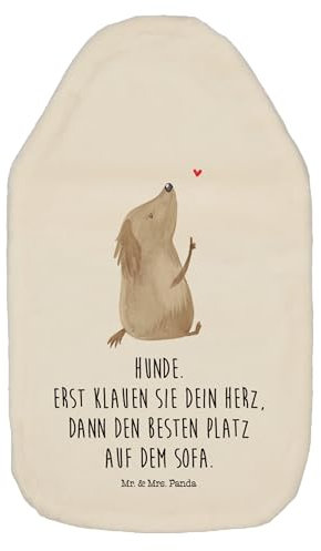 Mr. & Mrs. Panda Wärmflasche Hund Liebe - Geschenk, Körnerkissen, Hunde, Hundebesitzer, Hundeliebe, Haustier, Wärmflasche mit Bezug, Herz,
