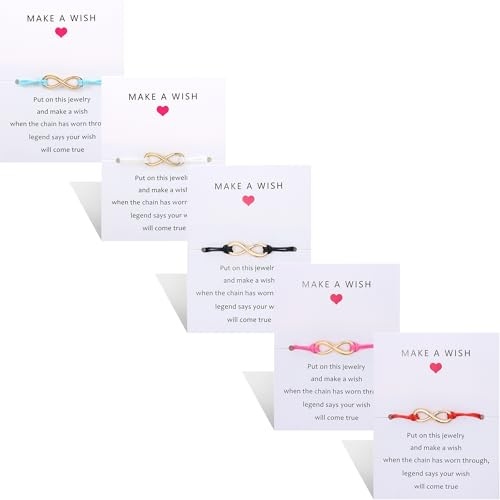 Milacolato 5 Pcs Bracelet D'amitié Ensemble avec Carte de Message Faites Un Vœu Réglable Bracelet Étoile Coeur À La Main Bracelet Simple Mode Femmes Bijoux Cadeaux