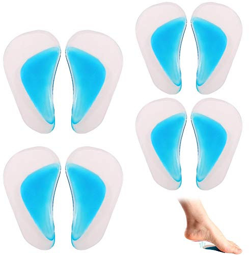 metagio 4 Pairs Gel Arch Support Insoles, Silicone Flat Feet & Plantar Fasciitis Orthotic Arch Insoles Shoe Arch Support Gel High Heel Inserts Cushion Pads for Women Men Kids(One Size Fits All)