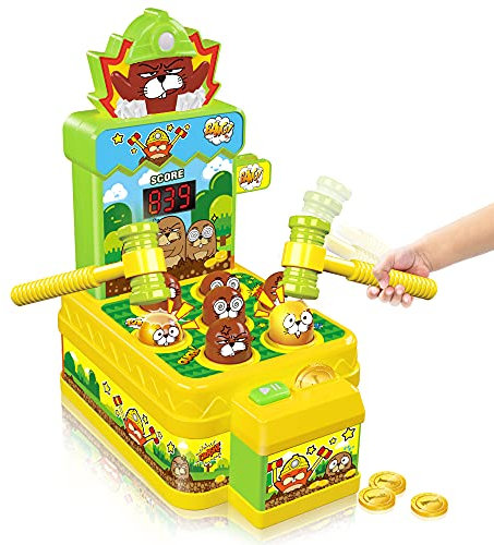 VATOS Whack Game Toy with Mole,Mini Electronic Arcade Pounding Bench Coin game with 2 Hammers Toy,Interactive Educational Developmental Game for Toddlers Kids Girls and Boys Age 3 4 5 6 Years Old