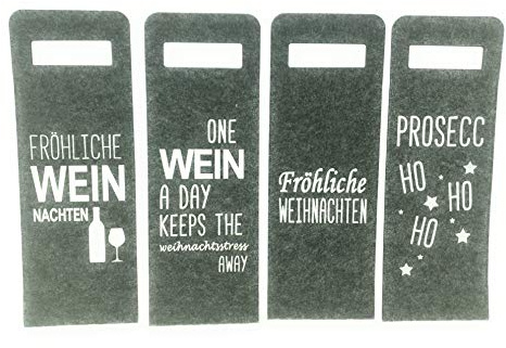 MC Trend 4er Set Filz Flaschentaschen mit Sprüchen Weinflaschentasche Geschenkverpackung Flaschen Wein (Weihnachtssprüche)